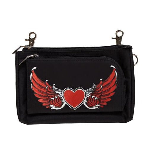 Red Heart with Wings Durable Canvas Hip Purse