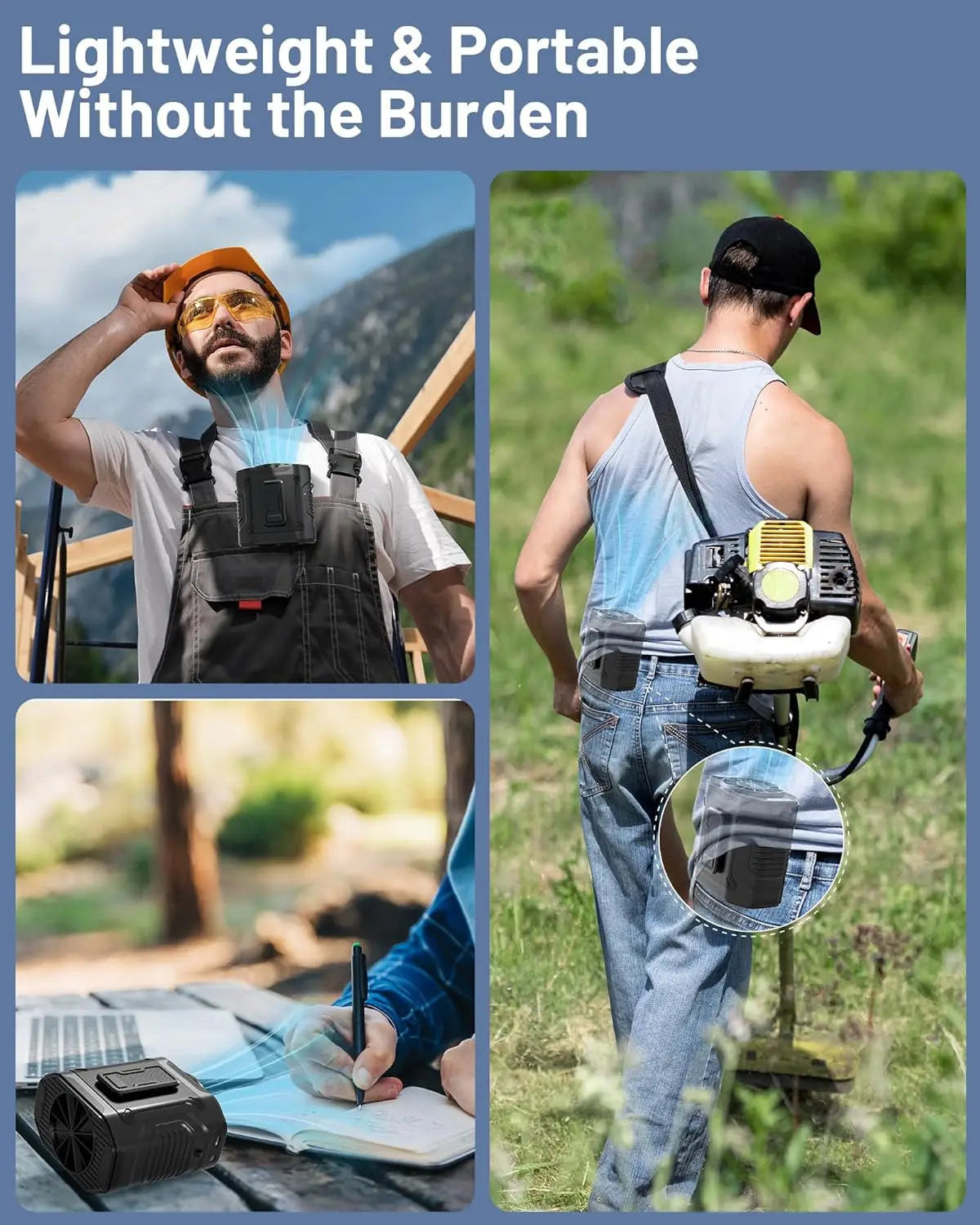 Hanging Waist Fans Waist Clip Fan Portable under Shirt Fan USB Charging Electric Fan Outdoor Camping Cooling Device LED Light