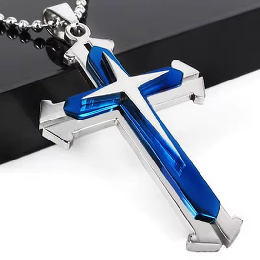 Newest Cross Necklaces Unisex Men Man Blue Black Silver Color Stainless Steel Chain Pendant Necklace