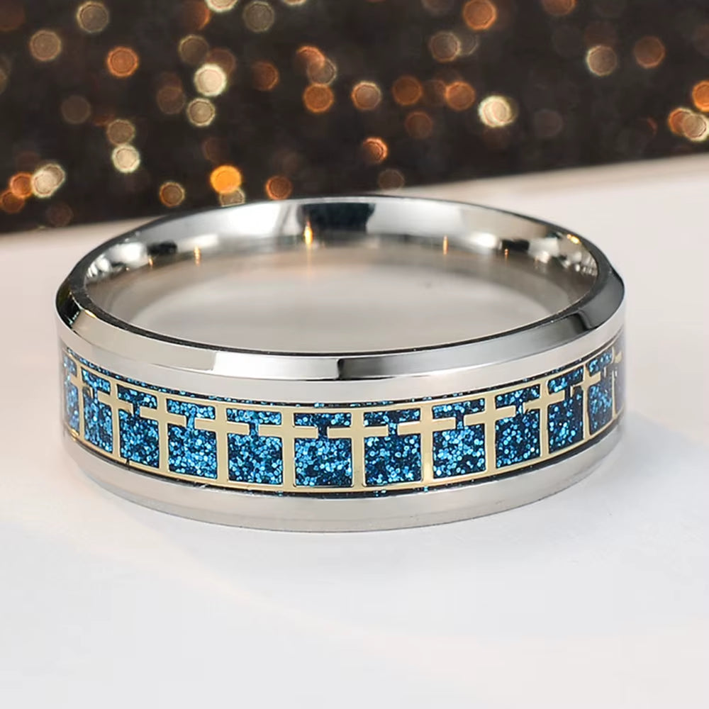 Men'S Bible Cross Ring 5 Colors to Choose Stainless Steel Fashion Prayer Men'S Jewelry US Size #6-#12