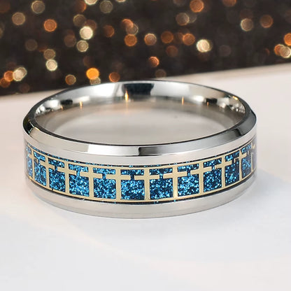 Men'S Bible Cross Ring 5 Colors to Choose Stainless Steel Fashion Prayer Men'S Jewelry US Size #6-#12
