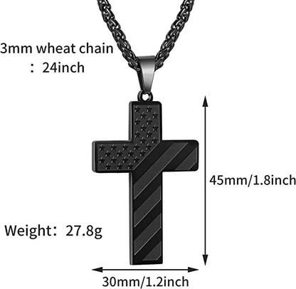 Black Cross Necklace for Men Bible Verse Stainless Steel Cross Pendant Chain American Flag Necklaces Religious Christian Jewelry Gifts