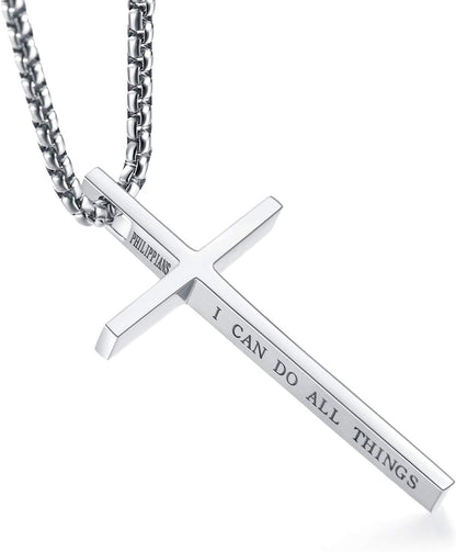 Cross Necklace for Men, Philippians 4:13 Christian Cross Stainless Steel Necklaces for Men  Cross Necklace for Men, Philippians 4:13 Christian Cross Stainless Steel Necklaces for Men    qykyai-sq.myshopify.com