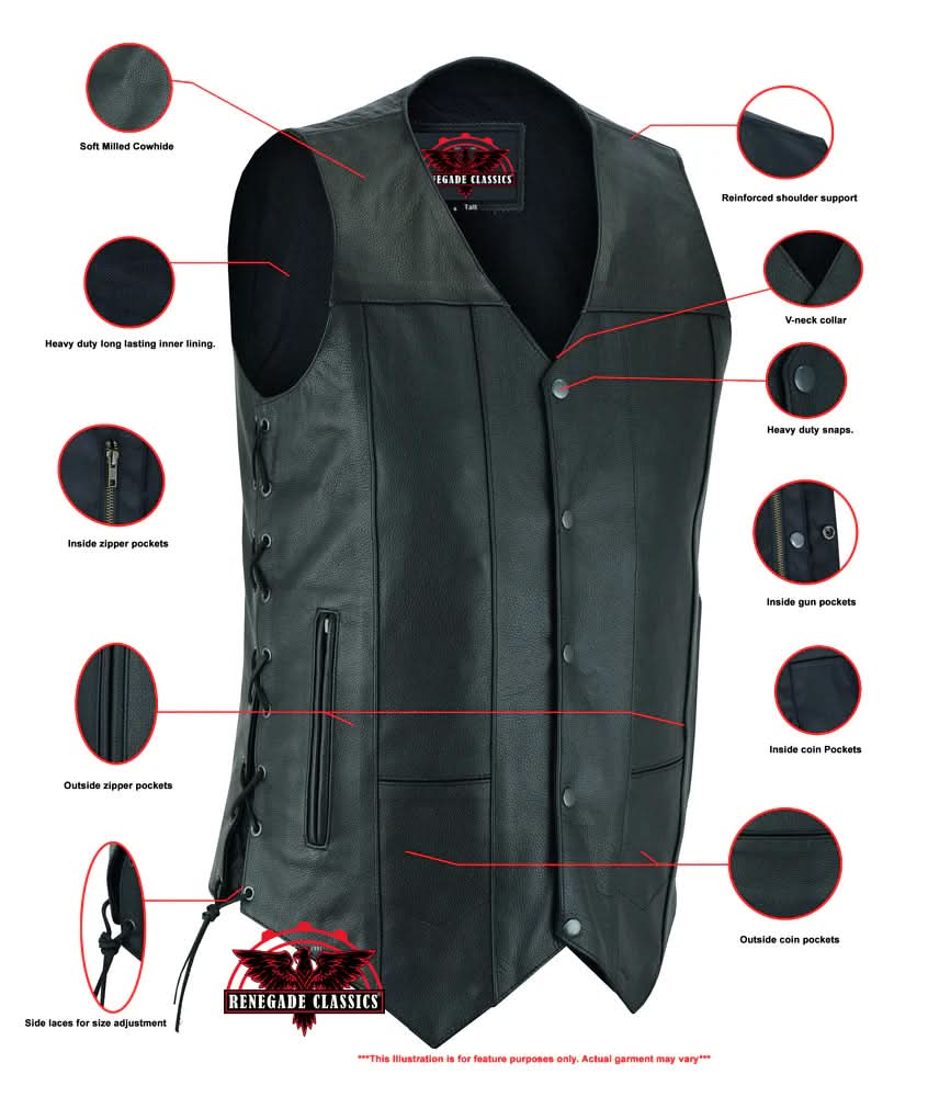 Men's Ten Pocket Utility Black Vest - TALL