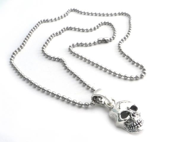 NSBC-SKXL Skull Pendant on Stainless Steel 3" shot beed ball chain