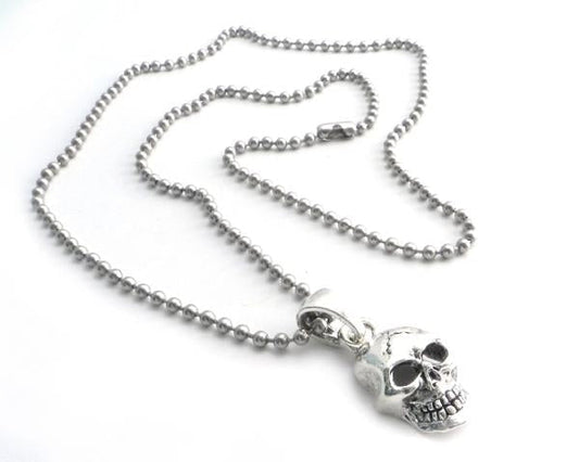 NSBC-SKXL Skull Pendant on Stainless Steel 3" shot beed ball chain