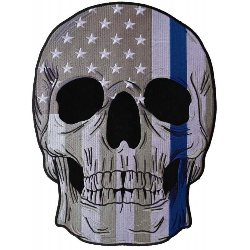 PL5995 Thin Blue Line Police Flag Skull Embroidered Iron on Patch  Patches  qykyai-sq.myshopify.com