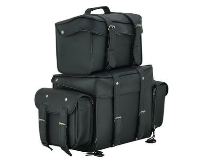 Leather Black PVC Large Four Piece Motorcycle Touring Tail Bag