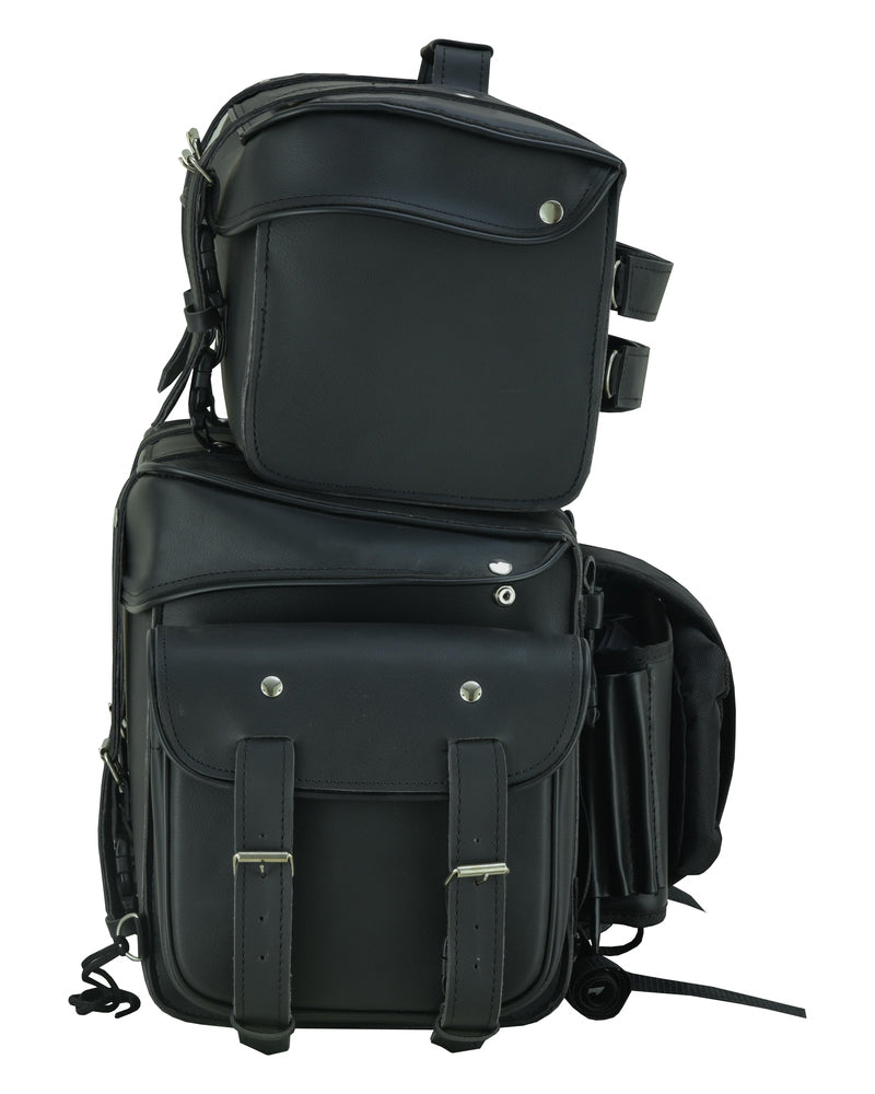 Leather Black PVC Large Four Piece Motorcycle Touring Tail Bag