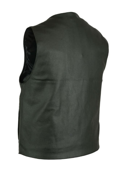 Men's Milled Single Back Panel Leather  Vest - Black