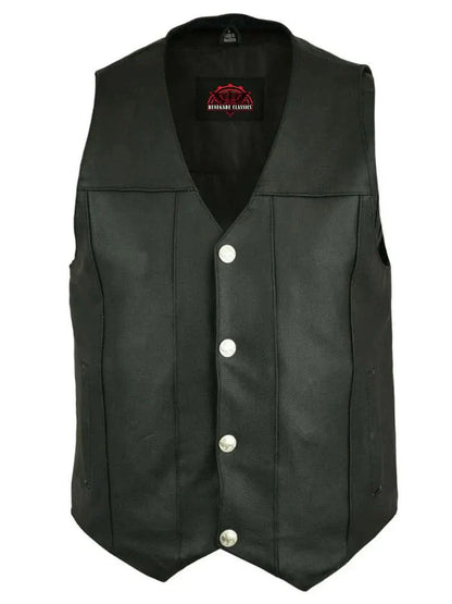 Men's Milled Single Back Panel Leather  Vest - Black